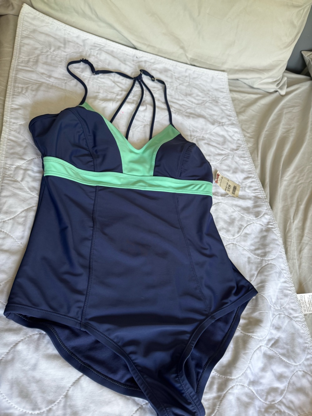 Navy One-Piece Swimsuit with Mint Trim